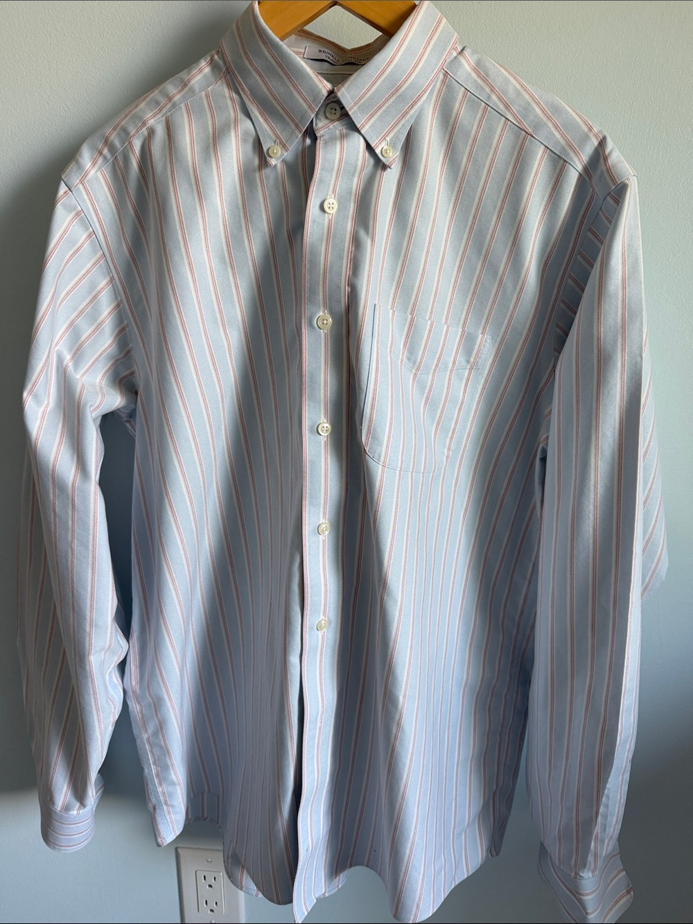 L.L. Bean Light Blue Shirt with Pink and White Stripes